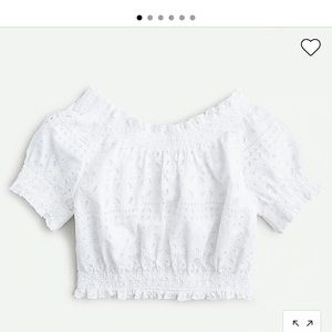 NWT J Crew Puff Sleeve Smocked Top, Eyelet